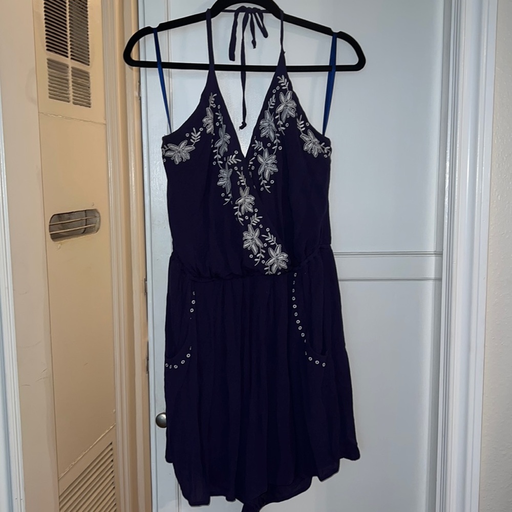 Embroidered Halter Top Romper
